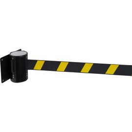 Retractable Barrier, Wall Mounted Pull Out Queue Belt, Queuing Safety Tape Cordon (Black/Yellow 2.3m)