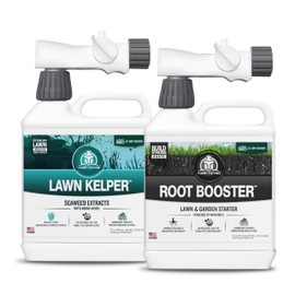 Turf Titan Lawn 360 Mid-Summer Lawn Care Bundle – Amazing Lawn Kelper + Root Booster Kit Each with Hose End Sprayer – Organic Seaweed and Soil Conditioner for All Grass Types – Lawn Fertilizer
