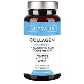 Collagen + Hyaluronic Acid + Coenzyme Q10 + Vitamins A, C, D and B12 + Zinc | for Skin, Joints and Hair | Hydrolysed Collagen 60 Capsules | Nutralie