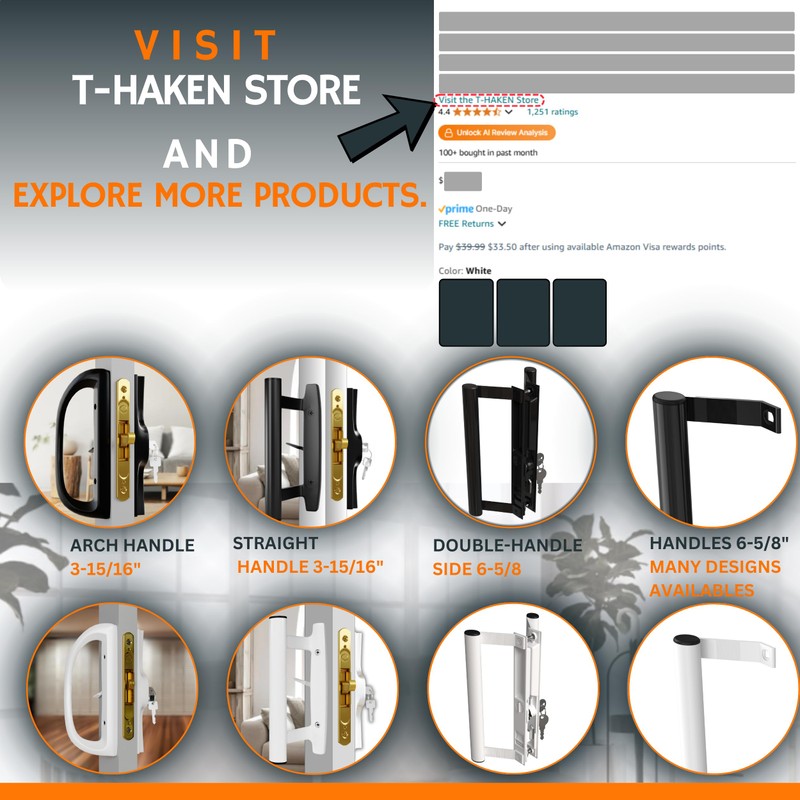 T-HAKEN Sliding Glass Door Handle Set with Interior and Exterior