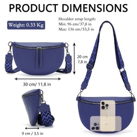 Vezluax 30x20cm Cross Body Bumbags for Ladies Large Bum Bag Stylish Waist Packs Women's Bumbag Fanny Pack for Women Belt Bag with Wide Strap Dark Blue