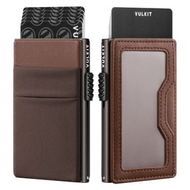 VULKIT Minimalist Wallet with ID Window & EDC Pocket Pop Up Card Holder RFID Blocking Slim Wallet Design for Airtag Cash Coins & Credit Cards (Espresso)