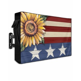 Sunflower America Flag Outdoor TV Cover 30 to 32 Inch Weatherproof, Farmhouse 600D Oxford Waterproof TV Covers with Zipper, Retro US Flag Outside Flat TV Screen Protector Size 30"W x 19"H x 4.5"D