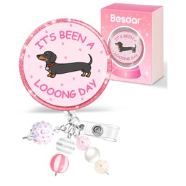 Besoar Nurse Badge Reel Retractable - Cute Dachshund Badge Reel Nursing, Beadable Badge Holder with Alligator Clip, Office Medical Worker Pediatric Student Nurse ID Badge Clip Accessories Gifts