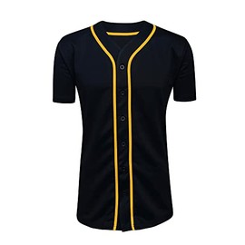 ILTEX Adult & Kids Baseball Jersey Plain Button Down T-Shirt Blank Team Sports Uniforms (X-Large, Black/Gold)
