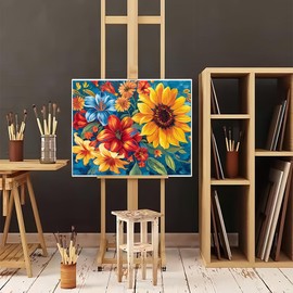 Natuyalo Paint by Numbers for Adults - DIY Adult Paint by Number Kits Painting on Canvas Sunflower Painting by Numbers for Beginners, Flowers Art Craft Kits for Adults (16x20 Inch)