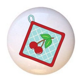 Potholder from the Baking Day I Cherry Cherries Blue Collection - DECORATIVE Glossy CERAMIC Cupboard Cabinet PULLS Dresser Drawer KNOBS