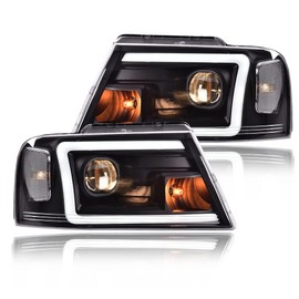 G-PLUS LED DRL Headlights, Compatible with 2004-2008 Ford F150, Compatible with 06-08 Lincoln Mark Lt(NOT Fit for 04 F150 Heritage/Flareside Beds Models), Clear lens Black Housing Clear Reflector