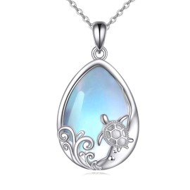 YFN Turtle/Dolphin Necklace 925 Sterling Silver Ocean Beach Pendant Moonstone Jewellery Gifts for Women Mother Friend (with Beautiful Gift Box), Sterling Silver, Moonstone