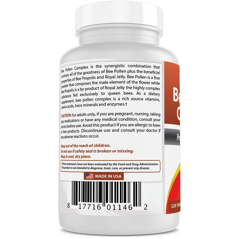 Best Naturals Bee Pollen Complex 1000 mg 120 Tablets
