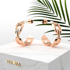 THIORA Women's Chain Link Earrings, Premium Stainless Steel, Hoop Earrings, Statement Jewellery, Stainless Steel