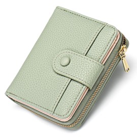 LOUEBICA Women's Small Purse Made of Soft Leather with Coin Compartment Small Zip Wallet Card Holder, light green, Fashionable