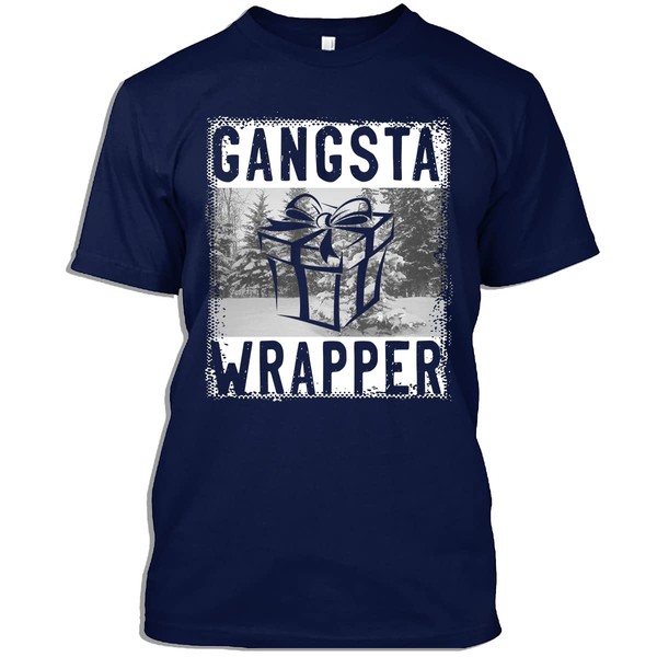 Christmas Tshirt Gangsta Wrapper Vintage Xmas Wrapping Kraft Paper Bow Gift T-Shirt for Men Women (Navy - 5XL)