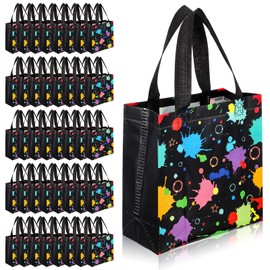 Ptwola 40PCS Reusable Gift Bags Paint Splatter Party Treat Bag with Handles Non Woven Goodie Bags Art Craft Themed Favor Present for Birthday Baby Shower Grocery Shopping Wedding Christmas Supplies