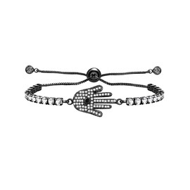 JunyiDIY Black Tennis Bracelet for Women, Adjustable Evil Eye Small Hands Charm Bracelets with Positive Energy Jewelry for Her's Christmas & Thanksgiving YA5458