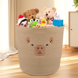 LSYDCARM Capybara Storage Basket, Round Cotton Rope Basket, Woven Toy Basket for Storage, Animal Baby Laundry Basket Nursery Basket Organizer for Gift Plant Cat Dog Toy