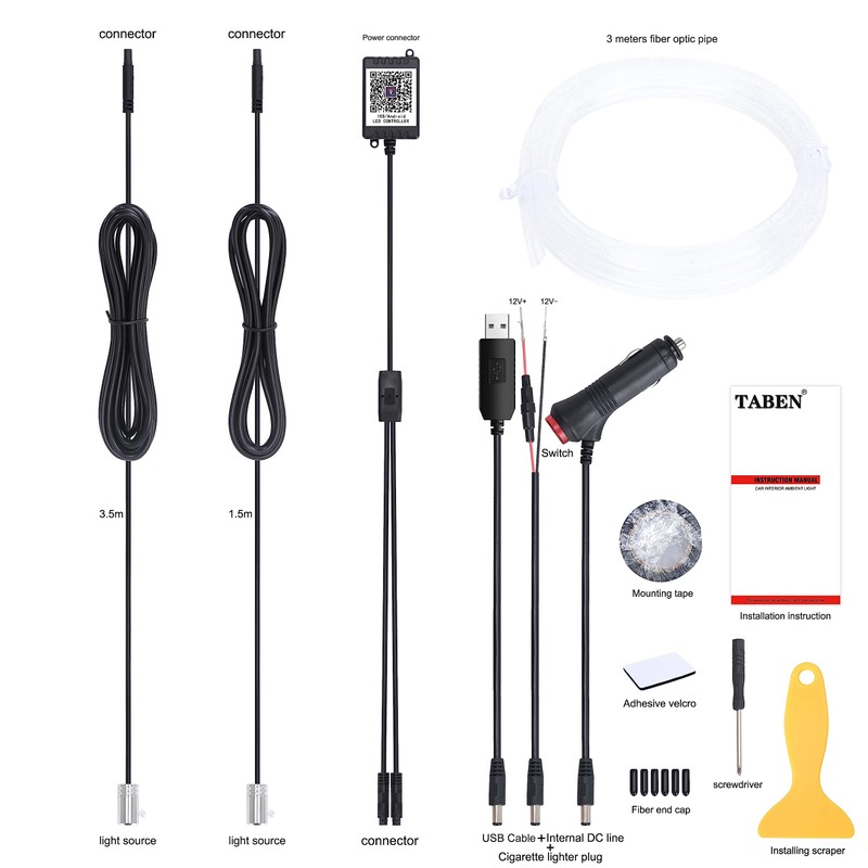 TABEN Car Neon Light Strips, 4-Piece Set with 8 Colours,