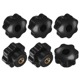 M METERXITY 6-Pack 7 Star Knobs, M8 Female Thread 40mm Seven-Pointed Head Through Hole Clamping Grip Handles for Machinery/Electronic/Woodworking, Brass Screw-On Threaded Knob [Black]