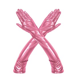 GRYUIRY Sparkly Metallic Long Gloves Christmas Cosplay Evening Party Costume Long Opera Gloves Pink
