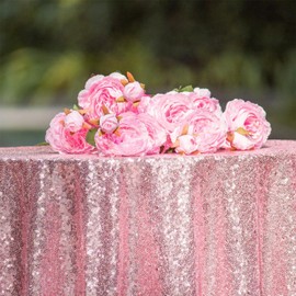 TCBESTO Rose Pink Sequin Tablecloth 50" Glitter Table Cloth Round Sparkle Metal Table Cover for Parties Weddings Birthday Christmas Showers