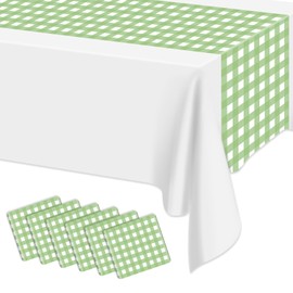 6 Pack Green Gingham Table Runner, Green and White Checkered Tablecloths 14 x 108 Inches Rectangular Waterproof Picnic Table Runner for Birthday Party Holiday Outdoor Supplies