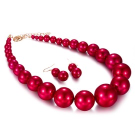 Yuhuan - Juego de Gargantilla y Arete de Perlas de imitación para Mujer Rojo