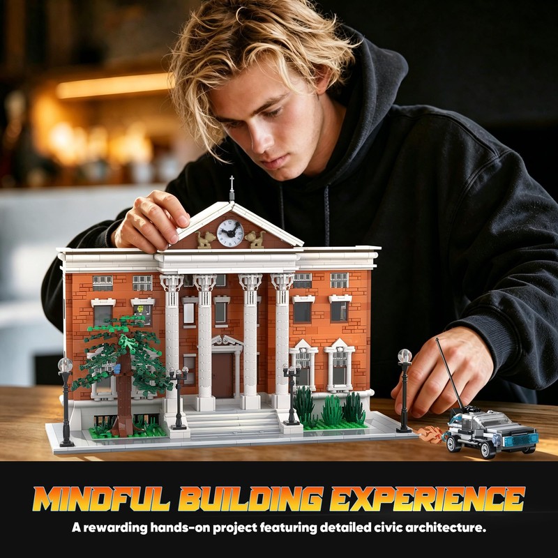 HiDectee Future Clock House Building Blocks with Retro Sports Car