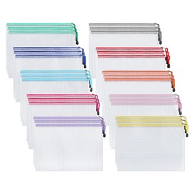 Yoassi Document Bag A6, 40 Pieces Mesh Plastic Zip Bag, A6 File Pockets with Zip for Documents, File, Paper, Cosmetics and Travel Accessories