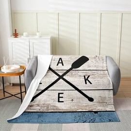 The Lake Flannel Fleece Throw Blanket,All Season 12 Hooks Lake Paddle Bed Blanket Boys Retro Wood Barn Farmhouse Fuzzy Blanket for Bed Sofa,Bedroom Decor Adventure Plush Blanket Twin 60"x80"