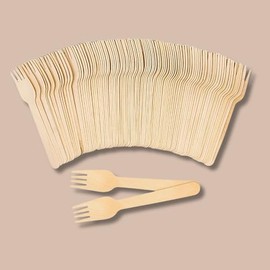 Strathcona Supply Premium Disposable Wooden 6.2" Forks - Crafted from Recycled Material Perfect for Parties & Events (100 Forks)