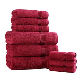 Superior Egyptian Cotton 9-Piece Towel Set, Assorted Towels for Home Bathroom, Guest Bath Decor Essentials, Includes 3 Bath, 3 Hand, 3 Face Towels/Washcloths, Quick Dry, Absorbent - Burgundy