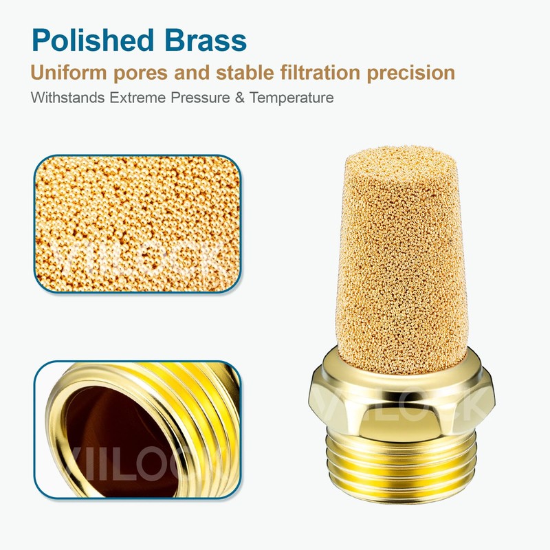 VIILOCK Brass Pneumatic Mufflers, 3/8" NPT Male Thread Hex Sintered