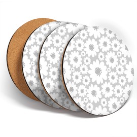 Destination Vinyl ltd Great Coasters (Set of 4) Round - BW - Pretty Daisy Flowers Print Drink Glossy Coasters/Tabletop Protection for Any Table Type #35783