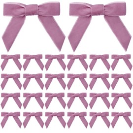 24 Pcs Velvet Ribbon Bows Twist Tie Bows Pre Tied Christmas Velvet Bows Premade Bows for Wreaths for Gift Packaging Christmas Tree Wreaths (Dusty Pink)
