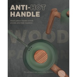 POLIVIAR Electric Gooseneck Kettle, 1350W Electric Tea Kettle Wood Pattern Handle, 34oz Pour Over Electric Kettle for Coffee & Tea, 18/8 Stainless Steel Inner, Temperature Control & Rapid Heating