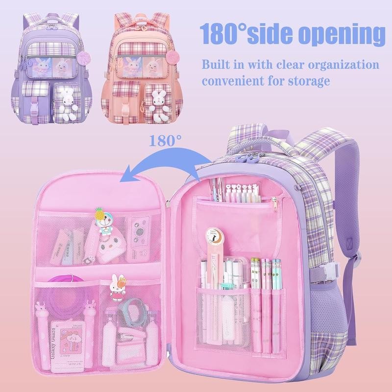 Cute Girls Backpack, Rabbit Bag 16.5 Inch Elementary Bag with