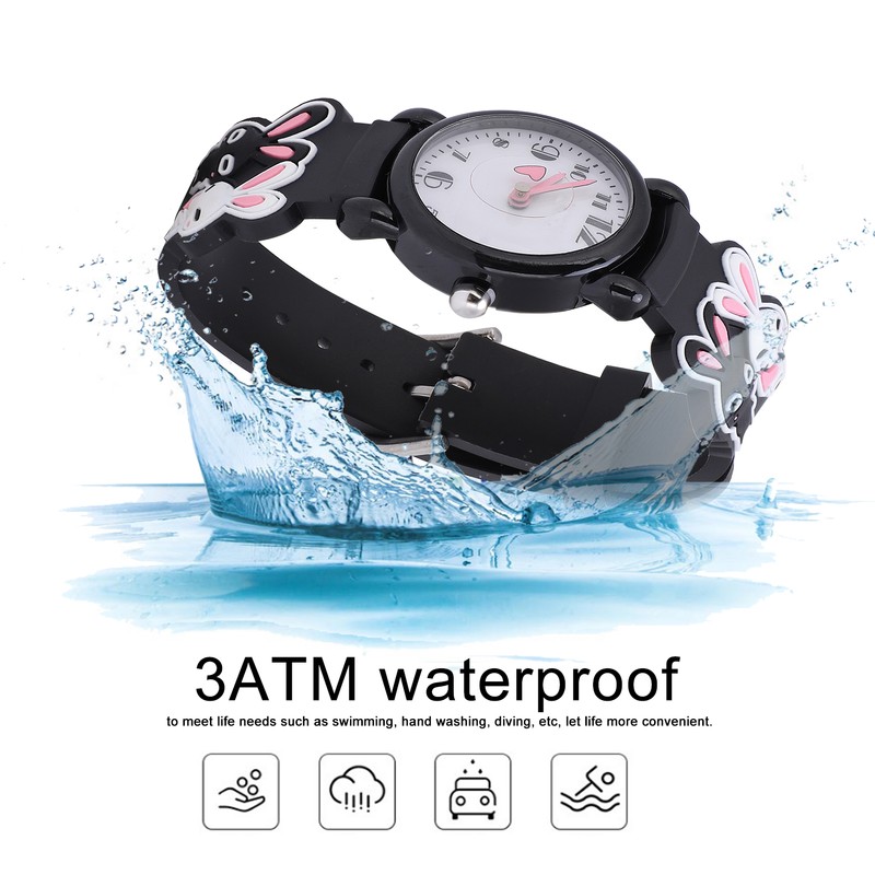 Quartz Watch Rabbit Cartoon 3ATM Waterproof Silicone Strap Lovely for