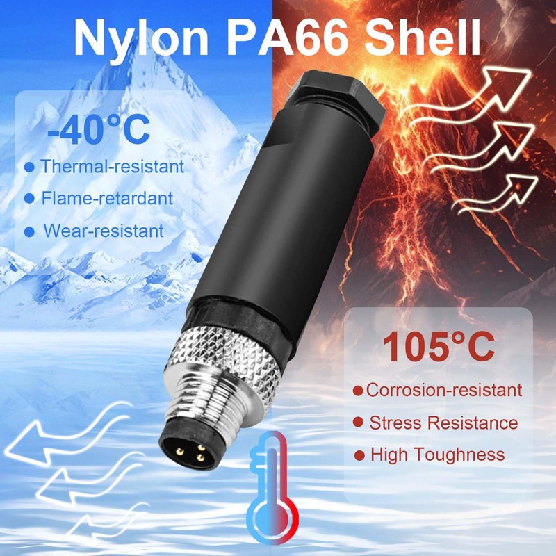 10Pcs M8 3-Pin Male Aviation Connector Industrial A-Code Plug Waterproof