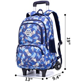 LASUK Rolling Backpack for Elementary School Students Teens Travel Bag Wheeled Trolley Trip Luggage Trolley Daypack for Girls and Boys, BE&W Checkered