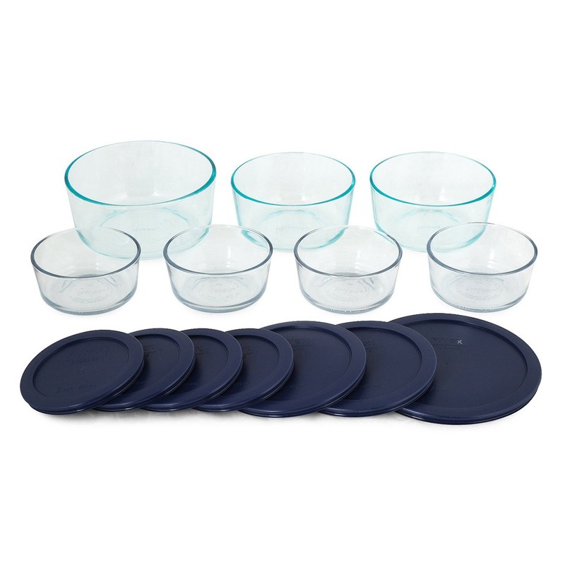 Pyrex Simply Store 14-Piece Round Glass Food Storage Set, Blue