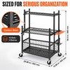 16-Slot Rolling Garden Tool Organizer Rack with 3 Shelves and