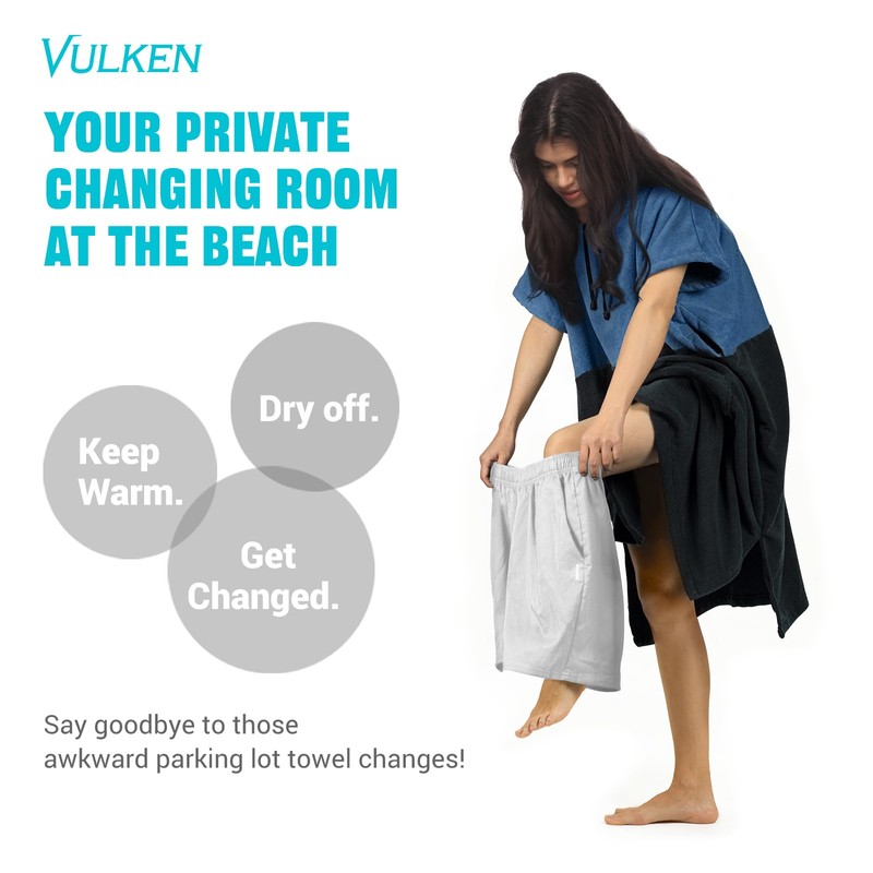 Vulken Thick Hooded Beach Towel Changing Robe, Surf Poncho for