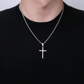 Kakonia 925 Sterling Silver Cross Necklace for Men Women 3mm Stainless Steel Wheat Cross Chain Crucifix Pendant Silver Cross Chain Necklace Jewelry 16-30 Inches