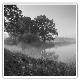 Square Stickers (Set of 2) 7.5cm BW - Pretty River Riverside View Fun Decals for Laptops,Tablets,Luggage,Scrap Booking,Fridges, #39786