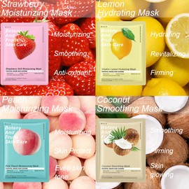 Pack of 10 Cloth Masks Face - Moisturising Face Mask with Fruit and Plant Extracts - Face Mask Set Women - Leaf Masks for Face Skin Care Beauty Set Women Sheet Face Mask