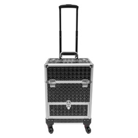 Rolling Makeup Case, Aluminum Alloy Makeup Train Case, Cosmetic Case Makeup Case Organizers with wheels, Large Capacity Trolley Makeup Travel Case for Cosmetologist Nail Tech Hairstylist Black