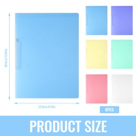 Pack of 6 A4 File Folders, 31 x 23 cm, Document Pocket, A4 File Folder, DIN A4 File Folder, Plastic, Sturdy Translucent PP Staple Strips, Book Protector, Quick Folder for Paper, Organiser, Office