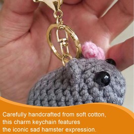 AOEVUIR Asslye Sad Hamster Meme Tiktok Sad Hamster Keyring Hand Knitted Sad Hamster Cuddly Toy Anti-Stress Courage Gift for Friends Partner 1 Piece