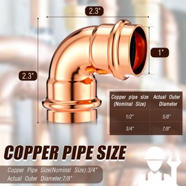 Therwen 5 Pcs 1 Inch Copper Pipe Press Fittings, 90 Degree Elbow Coupling Zero Lead, Elbow Press Adapter Fittings Coupling for Plumbing