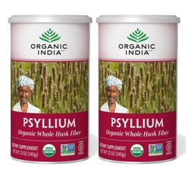 ORGANIC INDIA Whole Psyllium Husk Powder Organic - Psyllium Husk Fiber Supplement, Digestion Support, Vegan, Gluten-Free, Non-GMO, Soluble & Insoluble Fiber Source - 12 oz (Pack of 2)